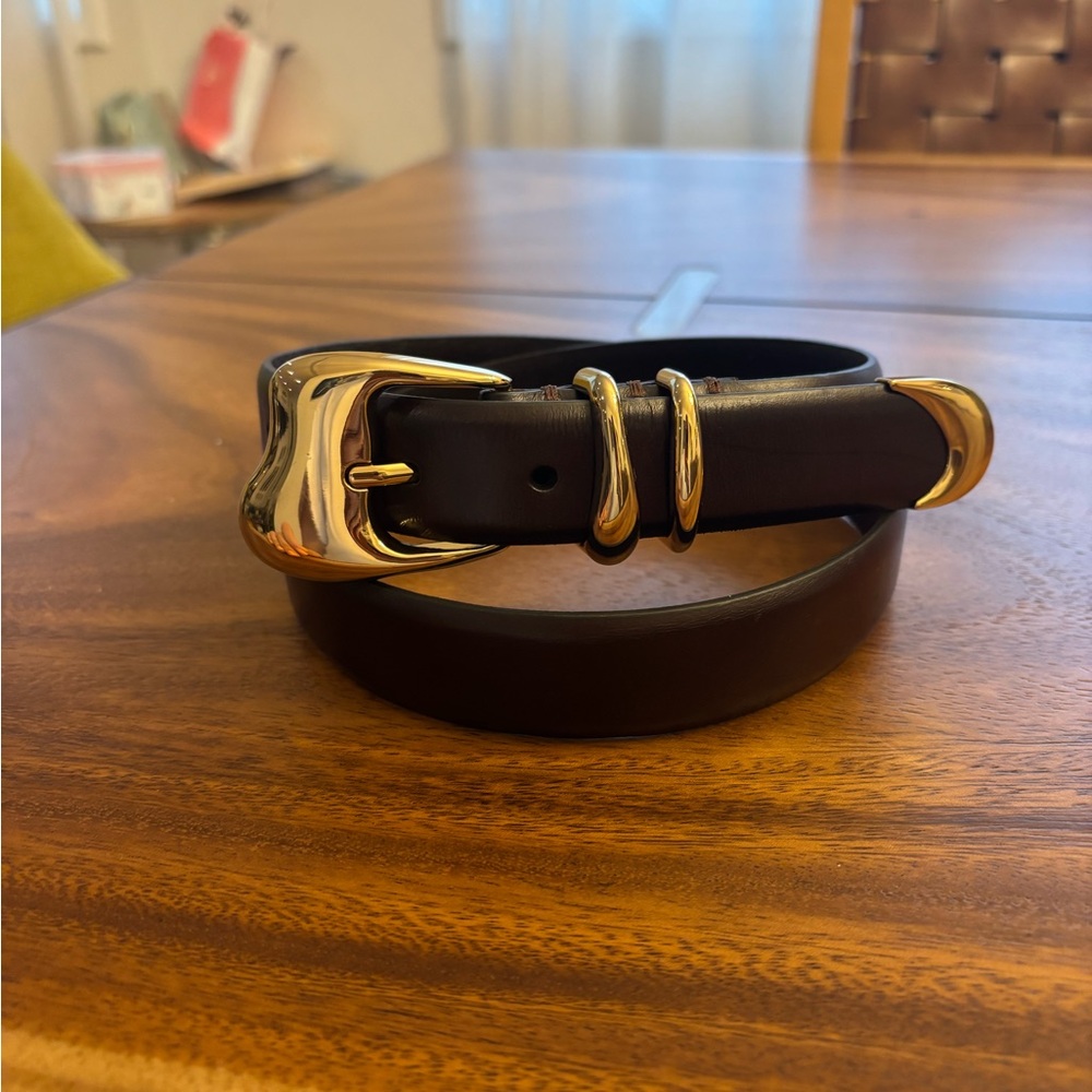 Sculpted Wavy-Buckle Belt - S (Chocolate Leather)